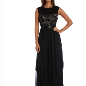 New R & M RICHARDS Sequined Lace Chiffon Black Gown Size 12